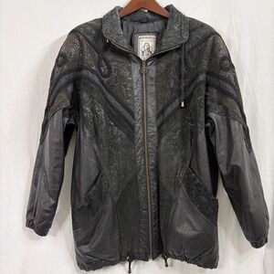 VTG H.B. Leather High Fashion Embroidered Zip Up Jacket XL Southwest Aztec Rare
